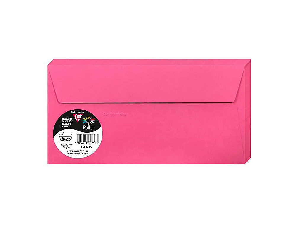 ENVELOPPE CLAIREFONTAINE POLLEN DL 110X220MM 120G COLORIS ROSE FUCHSIA PAQUET 20 UNITÉS