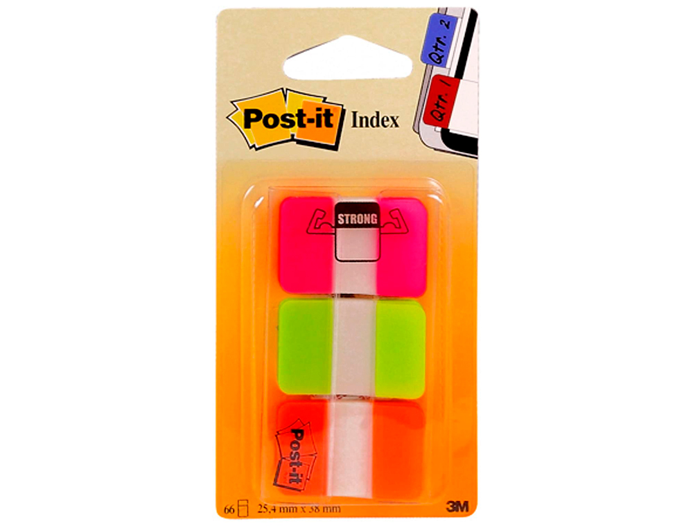 MARQUE-PAGES POST-IT INDEX RIGIDE 25X44MM 22F 3 COLORIS ROSE VERT ORANGE SET 22 INDEX/COULEUR