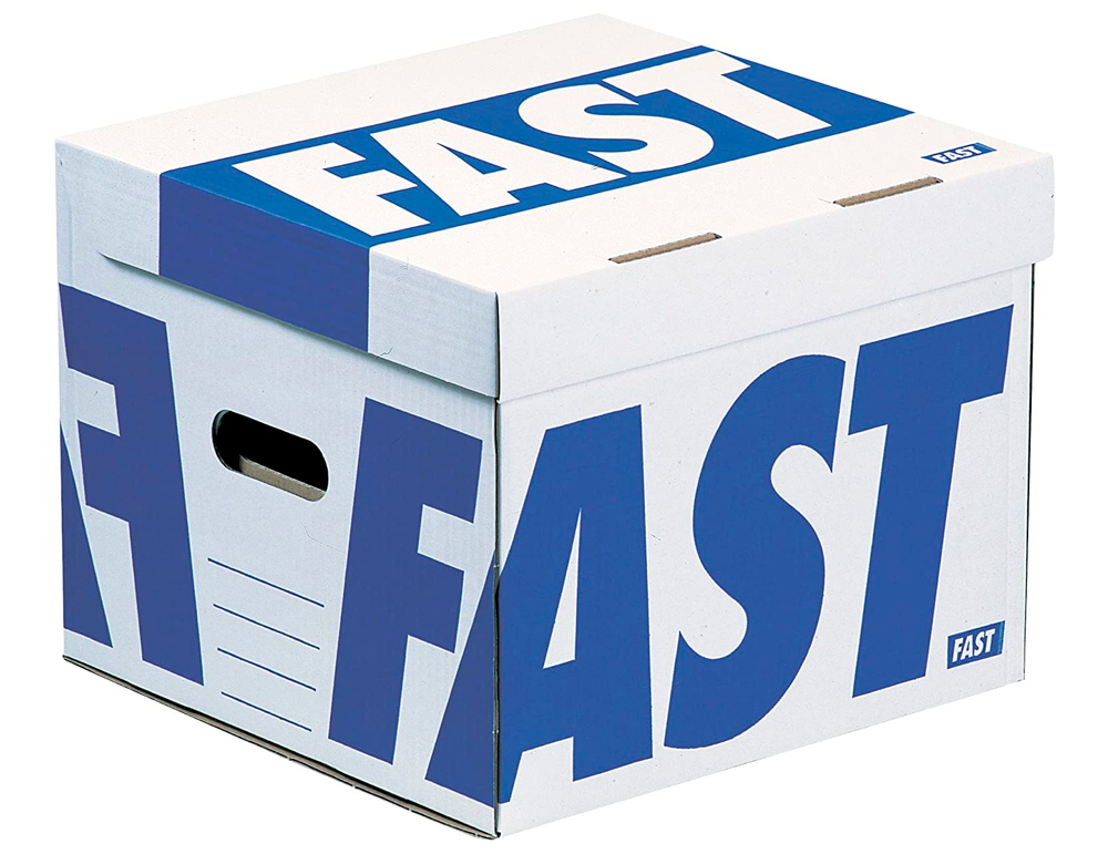 CONTENEUR FAST FLASH CUBE 350X350X280MM CAPACITÉ 4 BOÎTES DOS 80MM POIGNÉES OUVERTURE DESSUS LIVRÉ PLAT BLANC/BLEU