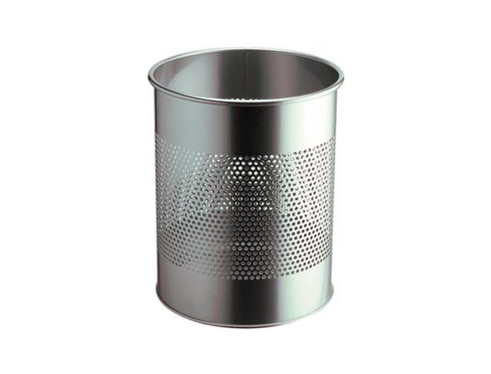 CORBEILLE À PAPIER DURABLE MÉTAL ACIER REVÊTEMENT ÉPOXY POLYESTER 15L HAUTEUR 315MM DIAMÈTRE 260MM COLORIS ARGENT AJOURÉ