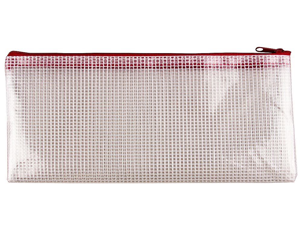 POCHETTE Q-CONNECT PORTE-DOCUMENTS PVC TAILLE CHÈQUE OUVERTURE SUPÉRIEURE AVEC FERMETURE ÉCLAIR COLORIS ROUGE