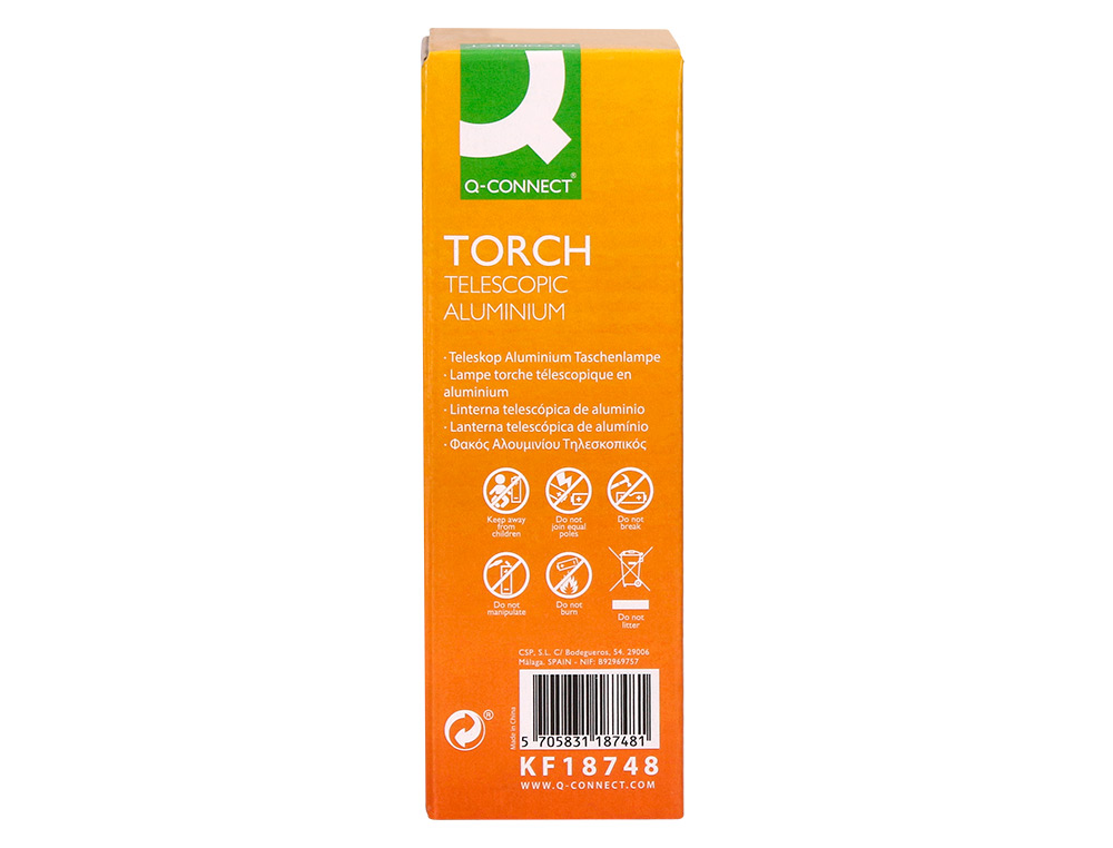 LAMPE TORCHE Q-CONNECT TLESCOPIQUE ALUMINIUM CLAIRAGE 5 NIVEAUX BOUTON ARRET 3 PILES AAA FOURNIES COLORIS NOIR