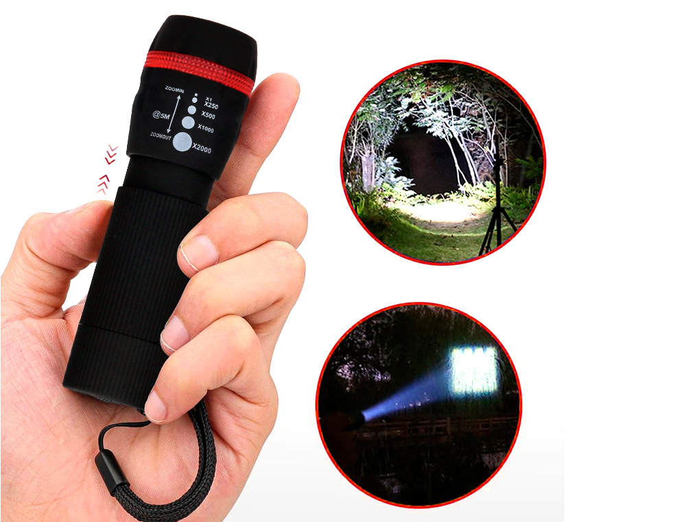 LAMPE TORCHE Q-CONNECT PLASTIQUE AVEC ZOOM 1 WATT MODE ÉCLAIRAGE ON/OFF 3 PILES AAA FOURNIES COLORIS NOIR/ROUGE