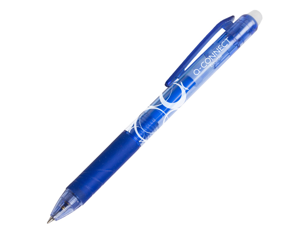 ROLLER Q-CONNECT CRITURE MOYENNE 0.7MM ENCRE EFFAABLE GRIP PRHENSION GOMME SERTIE COLORIS BLEU