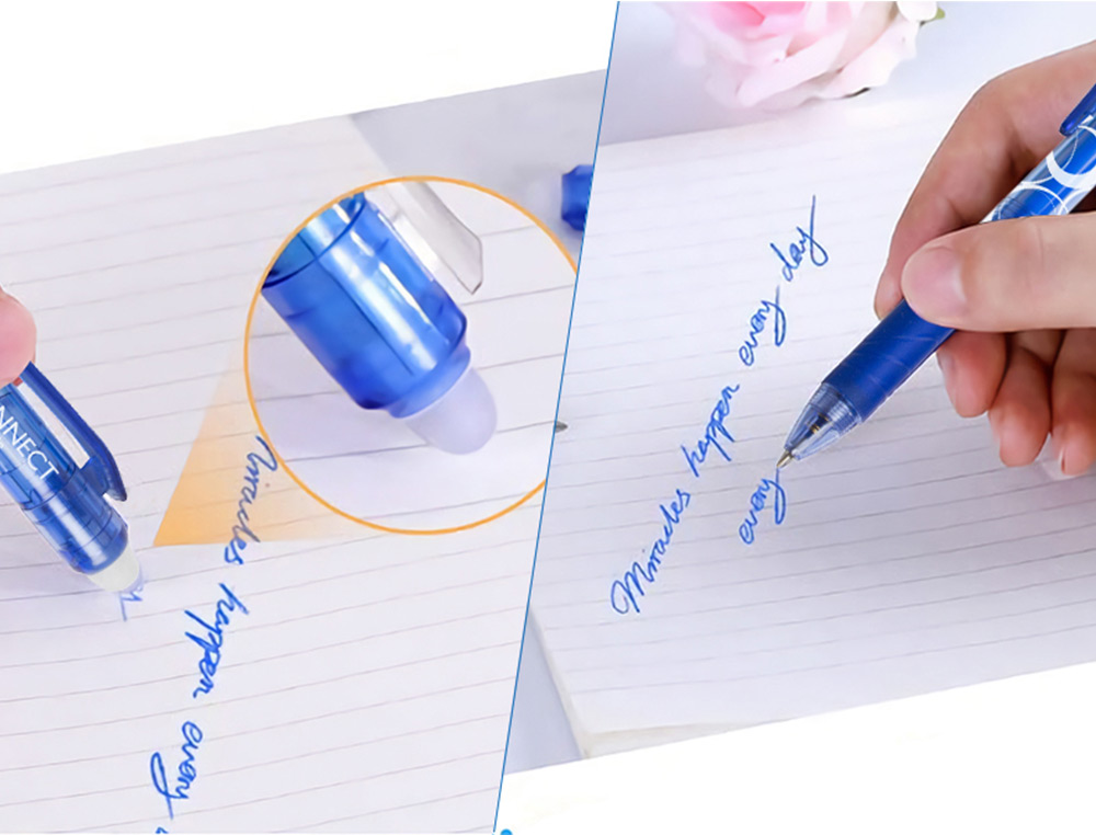 ROLLER Q-CONNECT CRITURE MOYENNE 0.7MM ENCRE EFFAABLE GRIP PRHENSION GOMME SERTIE COLORIS BLEU