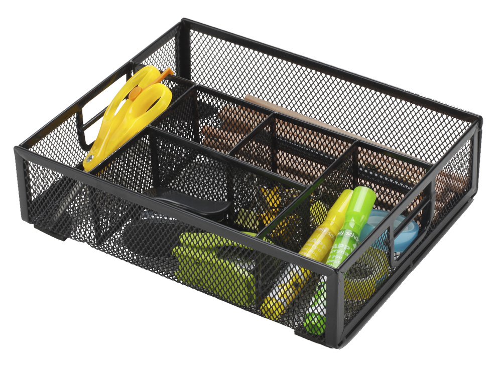 ORGANISEUR BUREAU Q-CONNECT MAILLE MTALLIQUE 6 COMPARTIMENTS 235X183X65MM COLORIS NOIR
