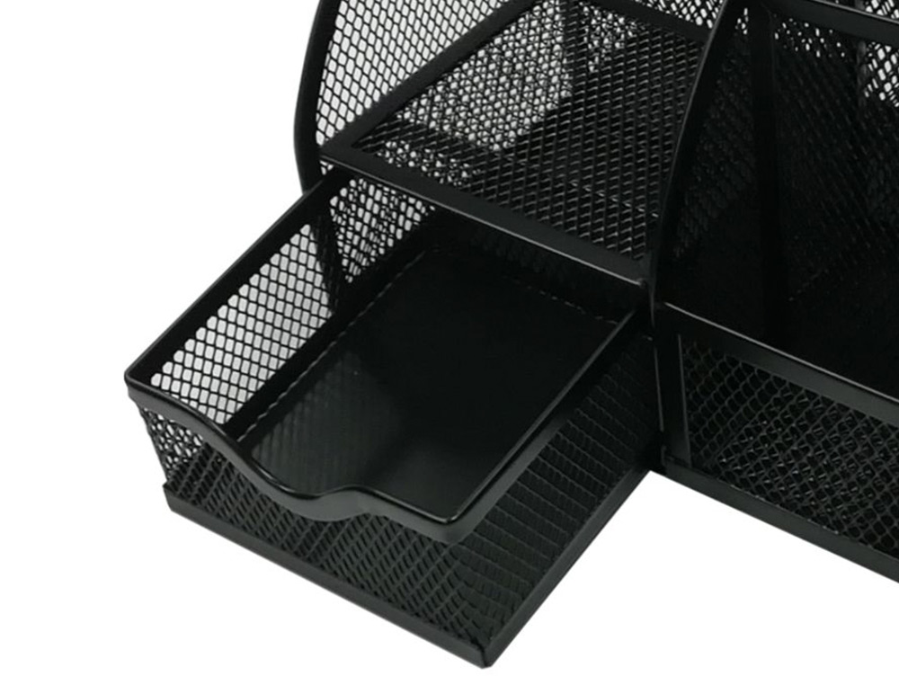 ORGANISEUR BUREAU Q-CONNECT MAILLE MÉTALLIQUE 5 COMPARTIMENTS ET 1 TIROIR 220X140X130MM COLORIS NOIR