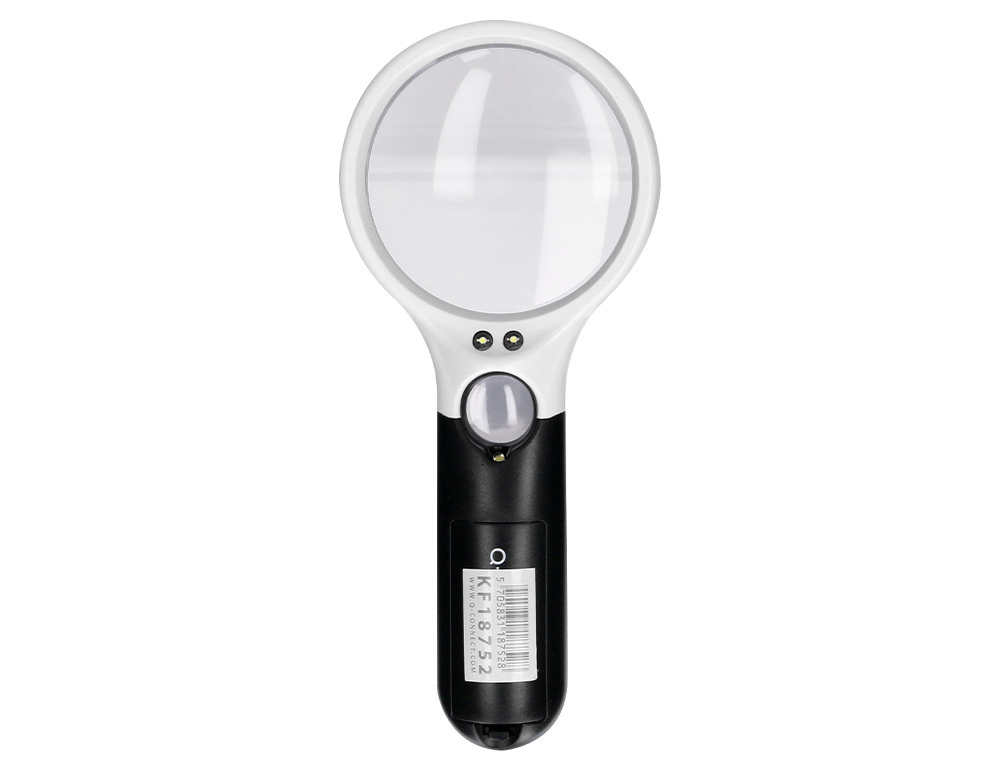 LOUPE ÉLECTRIQUE Q-CONNECT LENTILLE VERRE RONDE 75MM DIAMÈTRE MONTURE ABS GROSSISSEMENT PAR 3 3 AMPOULES LED
