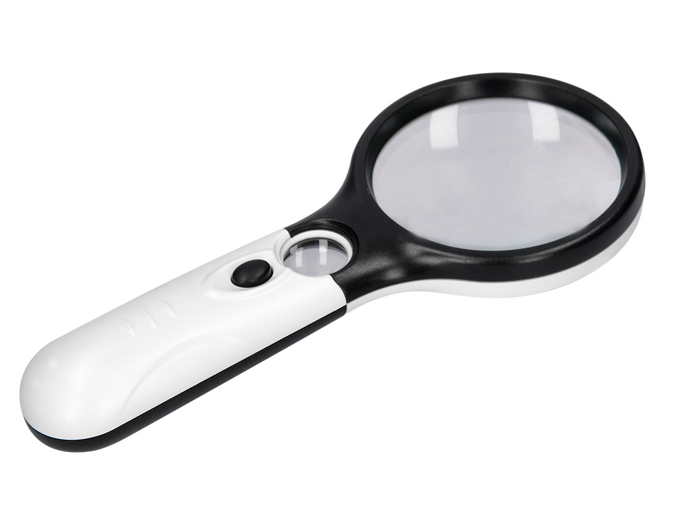 LOUPE ÉLECTRIQUE Q-CONNECT LENTILLE VERRE RONDE 75MM DIAMÈTRE MONTURE ABS GROSSISSEMENT PAR 3 3 AMPOULES LED