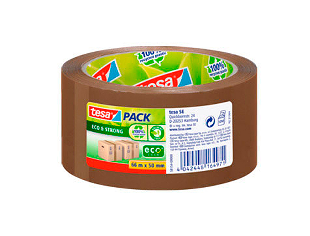 RUBAN ADHÉSIF TESAPACK ECO&STRONG EMBALLAGE POLYPROPYLÈNE TRÈS SOLIDE 100% PLASTIQUE RECYCLÉ 50MMX66M HAVANE