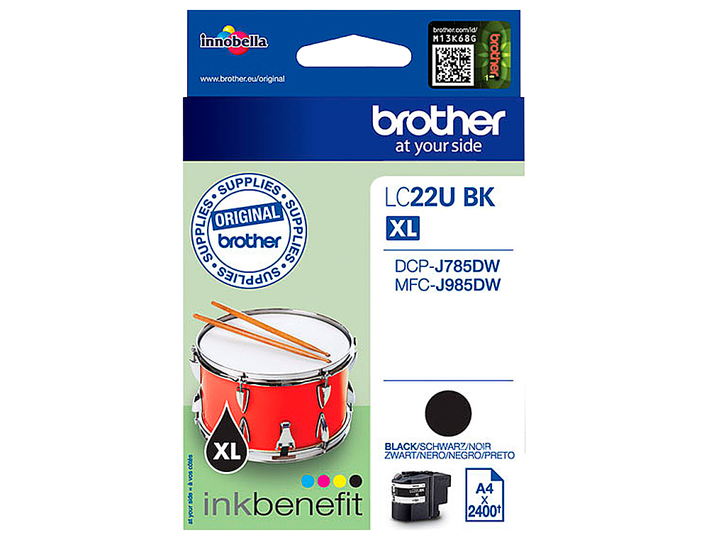CARTOUCHE BROTHER JET D'ENCRE LC22UBK COULEUR NOIR 2.400P