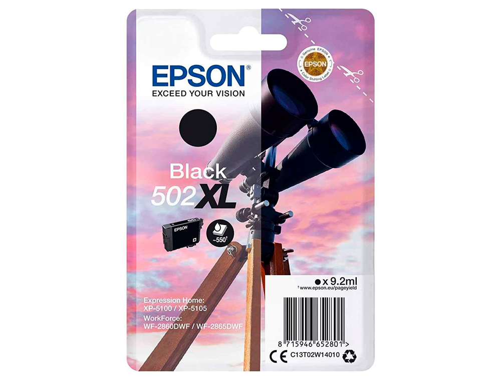 CARTOUCHE EPSON JET D'ENCRE 502 XL EXPRESSION HOME XP 5100/5105 WORKFORCE WF2860/2860DWF COULEUR NOIR 550P