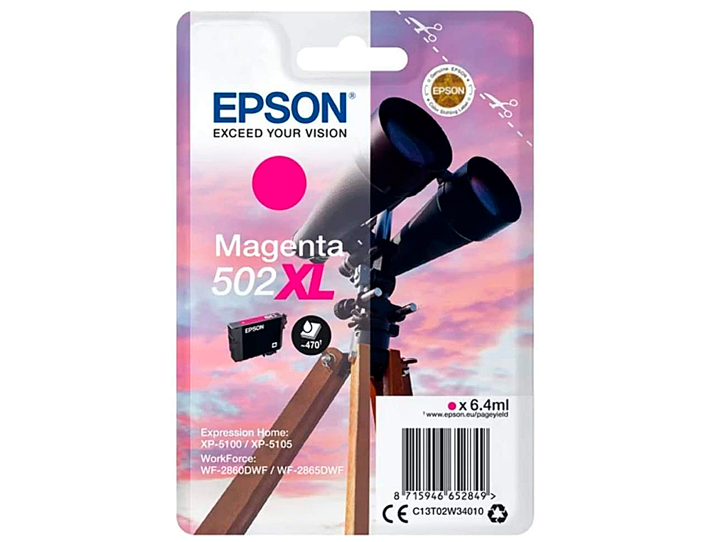 CARTOUCHE EPSON JET D'ENCRE 502 XL EXPRESSION HOME XP 5100/5105 WORKFORCE WF2860/2860DWF COULEUR MAGENTA 470P