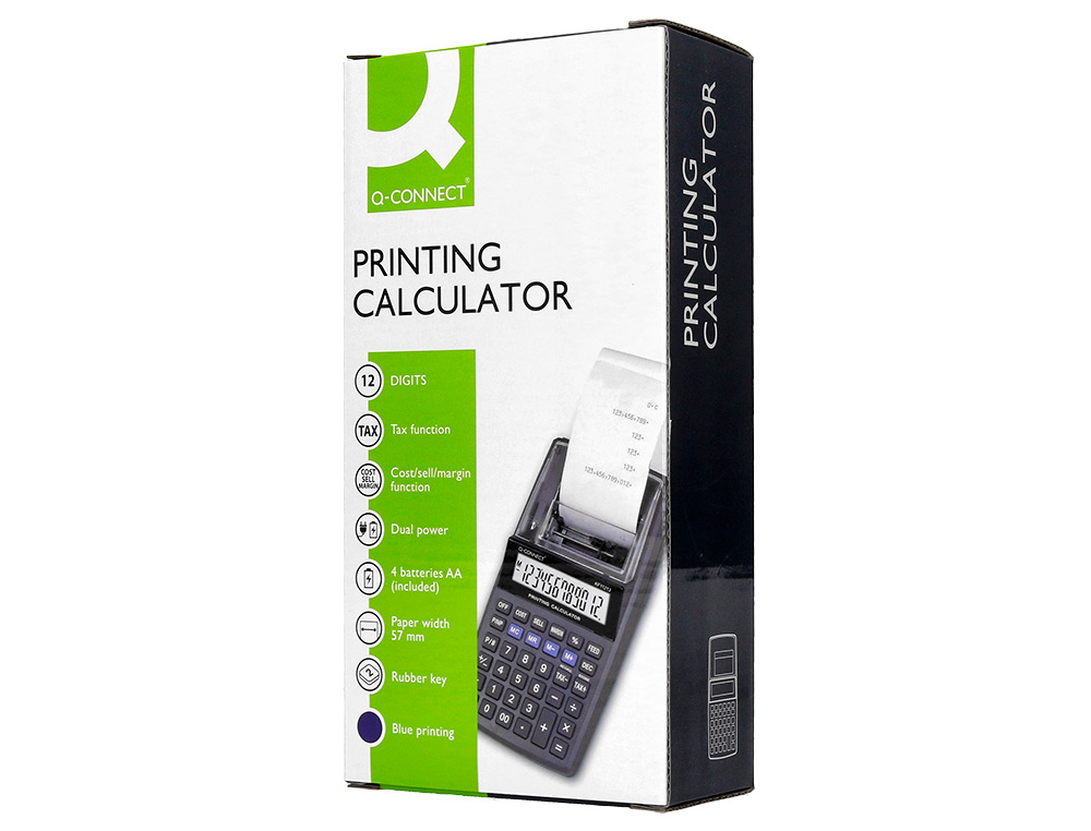 CALCULATRICE Q-CONNECT IMPRESSION ECRAN 12 CHIFFRES ADDITION SOUSTRACTION MEMOIRE 192X98X44MM COLORIS NOIR
