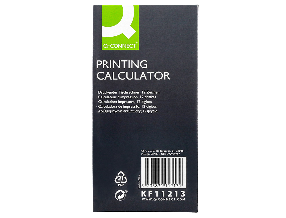 CALCULATRICE Q-CONNECT IMPRESSION ECRAN 12 CHIFFRES ADDITION SOUSTRACTION MEMOIRE 192X98X44MM COLORIS NOIR