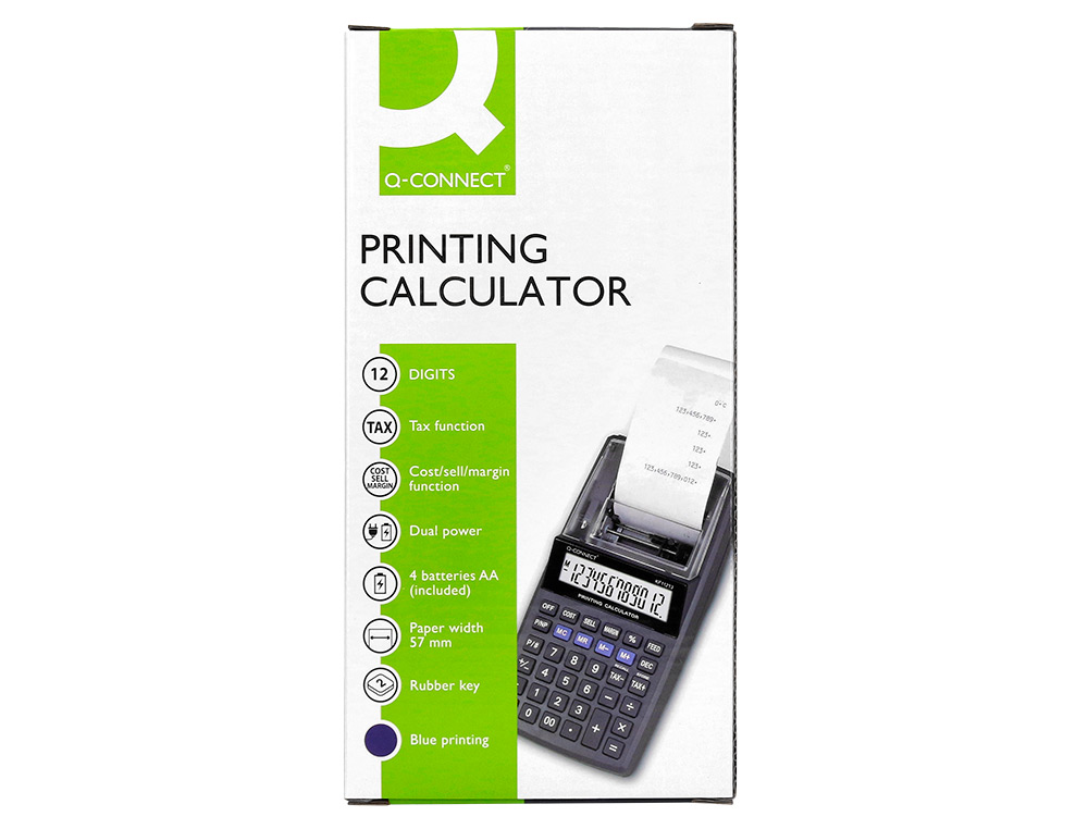 CALCULATRICE Q-CONNECT IMPRESSION ECRAN 12 CHIFFRES ADDITION SOUSTRACTION MEMOIRE 192X98X44MM COLORIS NOIR