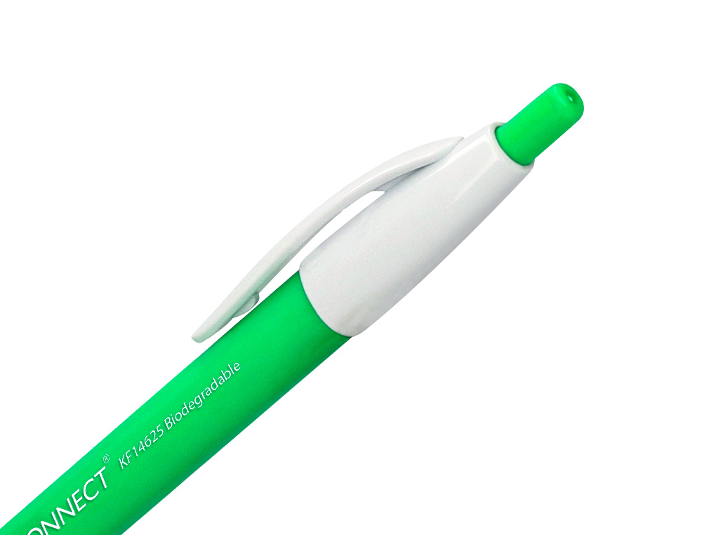 STYLO-BILLE Q-CONNECT BIODEGRADABLE VERT ÉCRITURE MOYENE 0.5MM ENCRE CLASSIQUE RÉTRACTABLE COULEUR BLEU