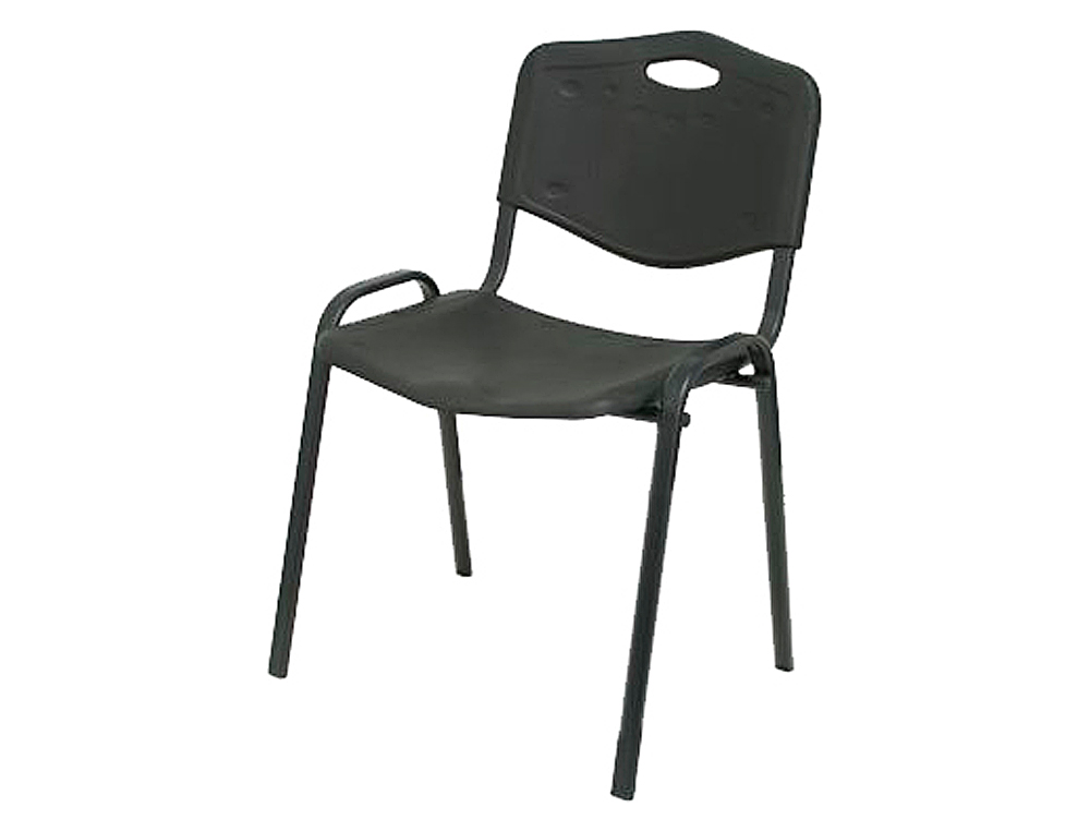 CHAISE Q-CONNECT EMPILABLE 4 PIEDS POIDS SUPPORTE KG STRUCTURE METAL NOIR DOSSIER ET ASSISE PVC COLORIS NOIR