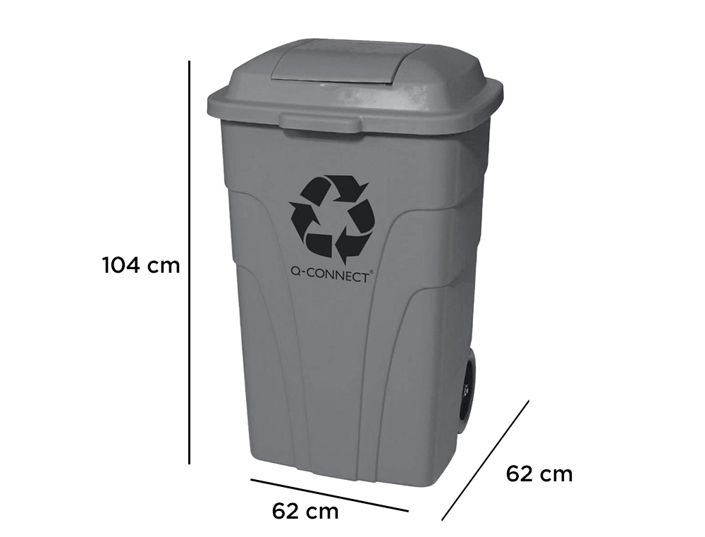 POUBELLE CONTENEUR Q-CONNECT PLASTIQUE AVEC COUVERCLE CAPACITE 240L COLORIS GRIS DIM. 1040X610X610MM AVEC