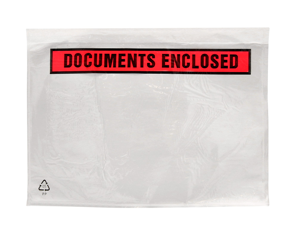 POCHETTE DOCUMENTS CI-INCLUS Q-CONNECT AUTO-ADHESIVE TRANSPARENTE 165X122MM TEXTE ANGLAIS PAQUET 100 UNITES