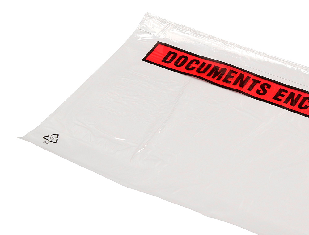 POCHETTE DOCUMENTS CI-INCLUS Q-CONNECT AUTO-ADHESIVE TRANSPARENTE 165X122MM TEXTE ANGLAIS PAQUET 100 UNITES