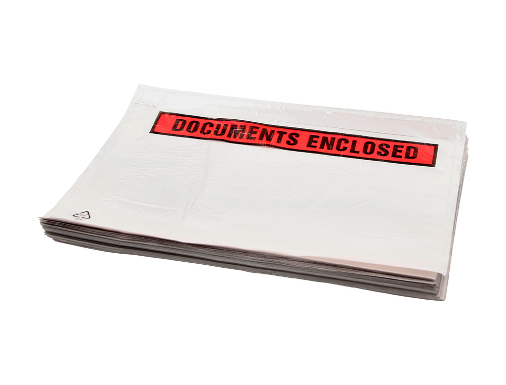 POCHETTE DOCUMENTS CI-INCLUS Q-CONNECT AUTO-ADHESIVE TRANSPARENTE 165X122MM TEXTE ANGLAIS PAQUET 100 UNITES