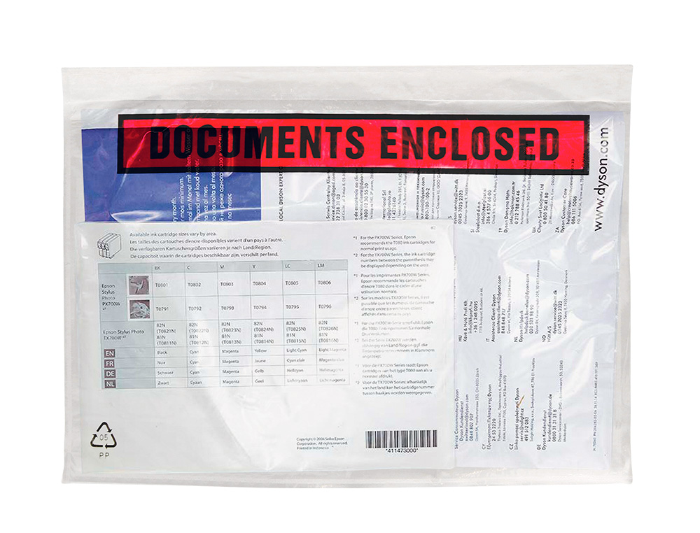 POCHETTE DOCUMENTS CI-INCLUS Q-CONNECT AUTO-ADHESIVE TRANSPARENTE 165X122MM TEXTE ANGLAIS PAQUET 100 UNITES