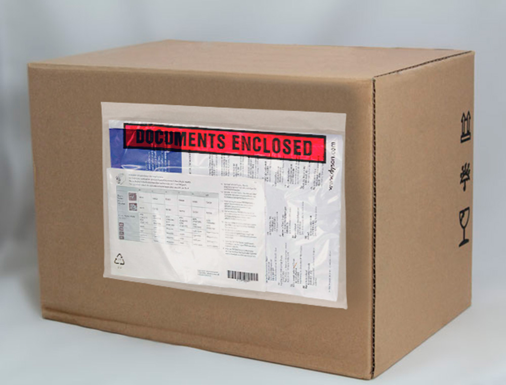 POCHETTE DOCUMENTS CI-INCLUS Q-CONNECT AUTO-ADHESIVE TRANSPARENTE 165X122MM TEXTE ANGLAIS PAQUET 100 UNITES