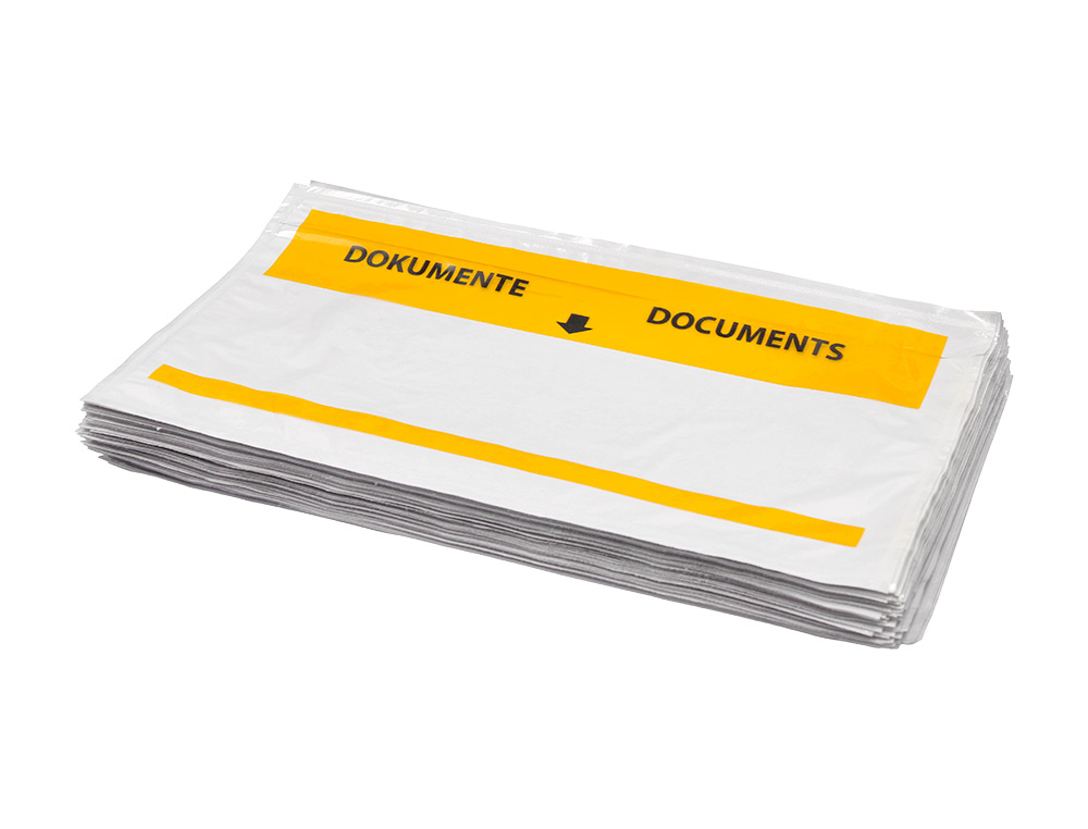 POCHETTE PORTE-DOCUMENTS Q-CONNECT 225X122MM AUTO-ADHESIVE TRANSPARENTE TEXTE FRANCAIS ALLEMAND BOITE 1000 UNITES
