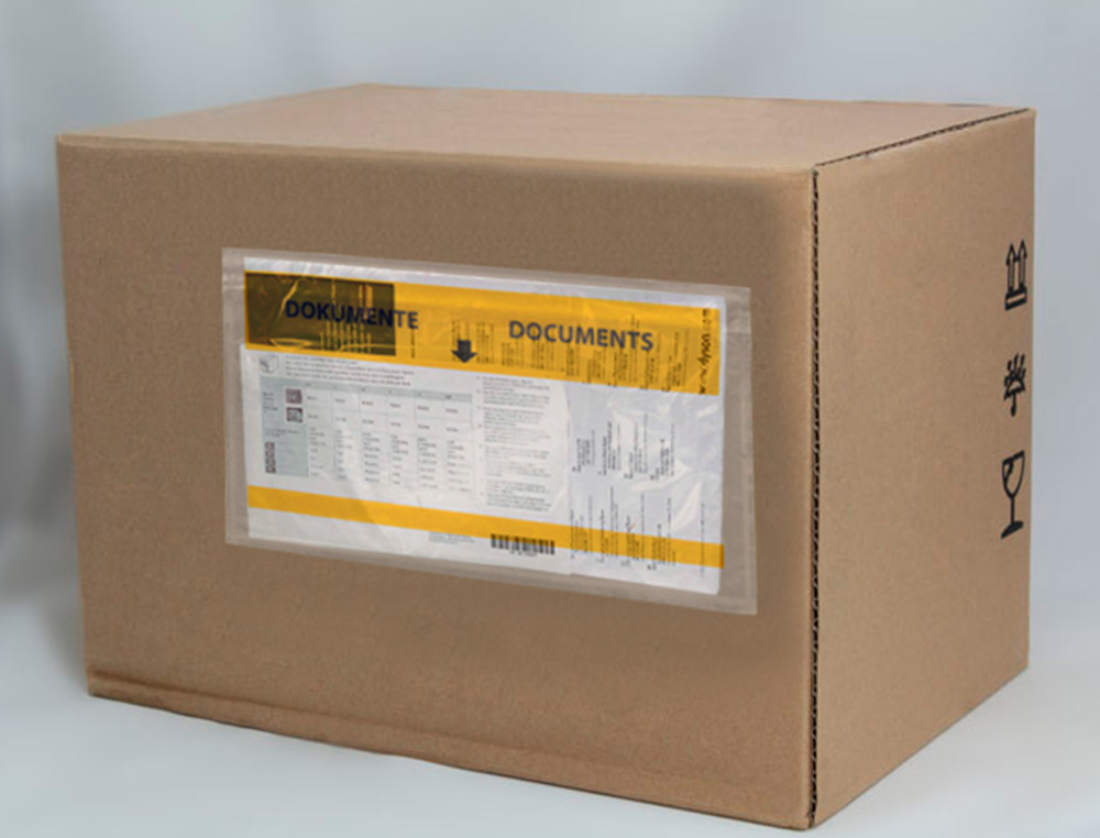 POCHETTE PORTE-DOCUMENTS Q-CONNECT 225X122MM AUTO-ADHESIVE TRANSPARENTE TEXTE FRANCAIS ALLEMAND BOITE 1000 UNITES