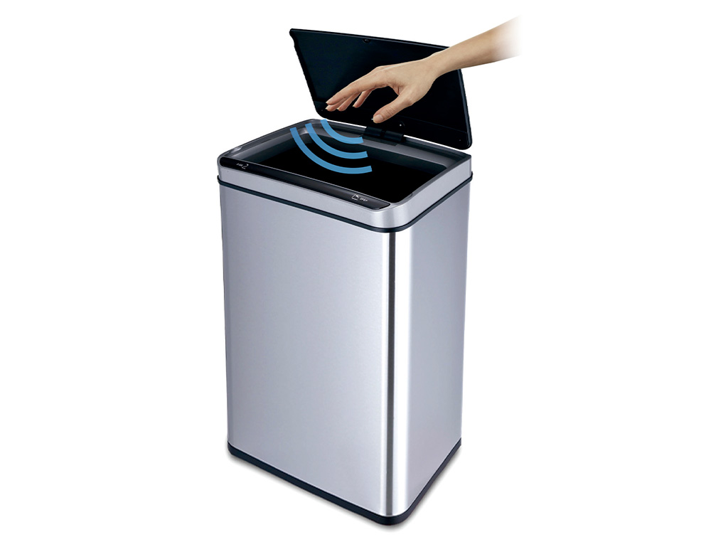 POUBELLE Q-CONNECT METALLIQUE OUVERTURE AUTOMATIQUE         CAPACITE 80L