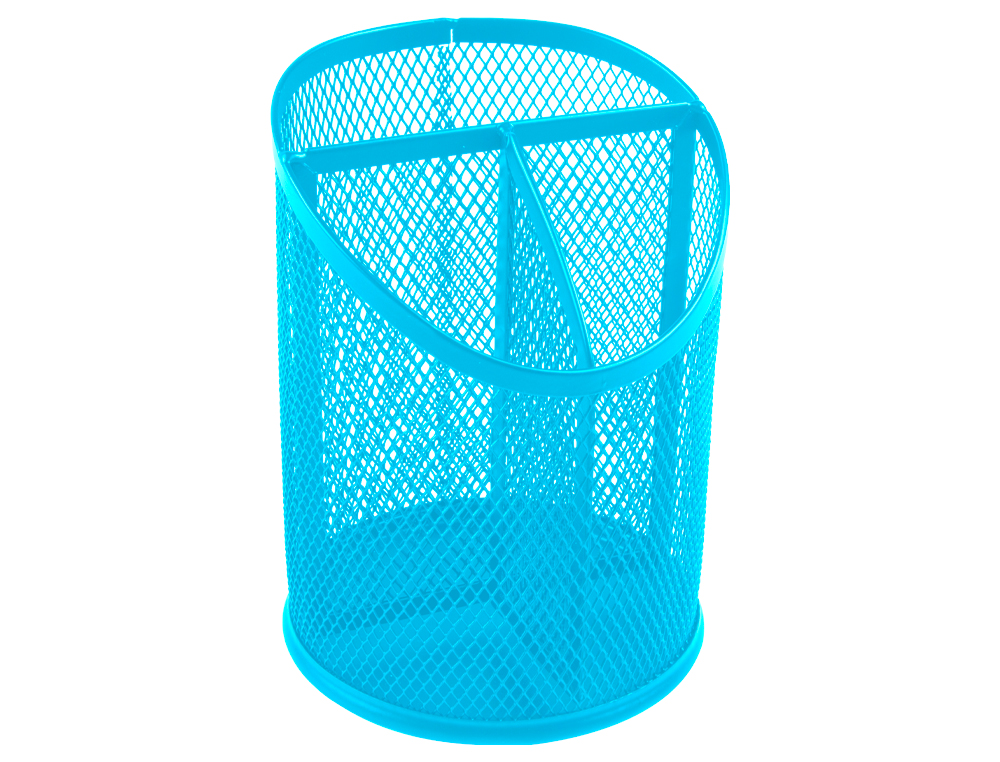 POT A CRAYONS Q-CONNECT MAILLE METALLIQUE 3 COMPARTIMENTS HAUTEUR 147 MM DIAMÈTRE 110 MM COLORIS TURQUOISE
