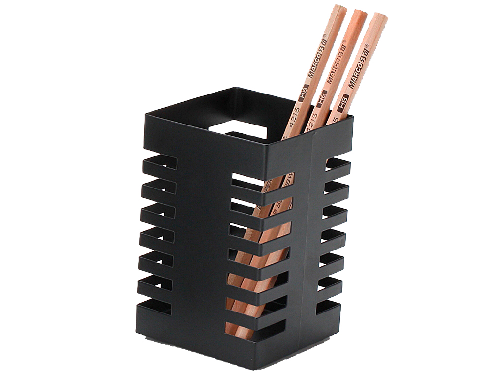 POT A CRAYONS Q-CONNECT DESIGN MODERNE CARRE METAL 72x72x108MM COLORIS NOIR