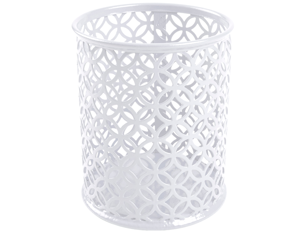 POT A CRAYONS Q-CONNECT MOTIF METALLIQUE HAUTEUR 100 MM     DIAMETRE 80MM COLORIS BLANC