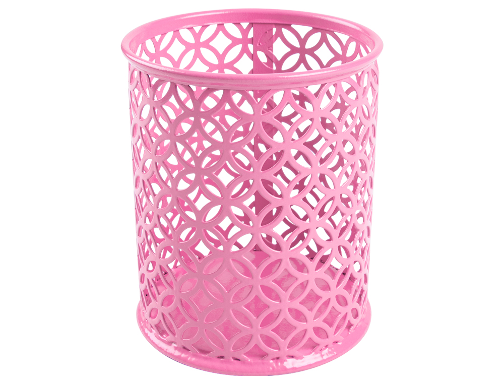 POT A CRAYONS Q-CONNECT MOTIF METALLIQUE HAUTEUR 100 MM DIAMETRE 80MM COLORIS ROSE