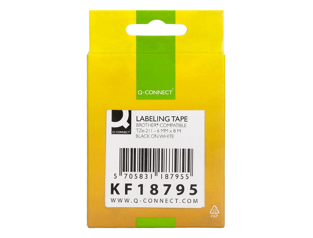 RUBAN TITREUSE Q-CONNECT TZE-211 BLANC-NOIR 6 MM X 8 MT OZE-211