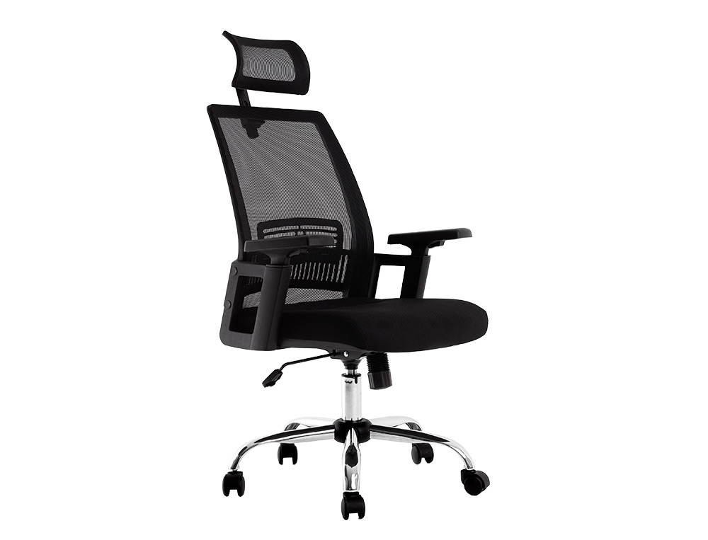 CHAISE DIRECTION Q-CONNECT MAILLE BASE METAL REPOSE-TETE AJUSTABLE MAXIMUM SUPPORTE 130KG 1140+75X610X620MM NOIR