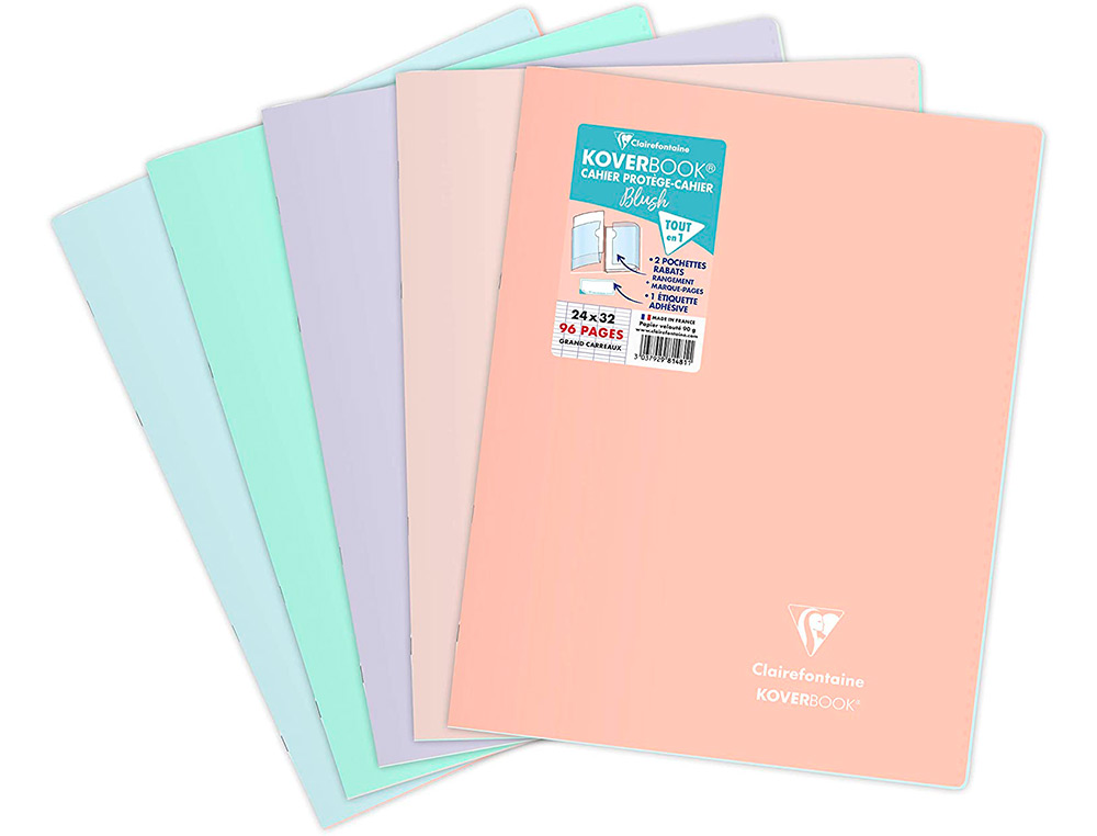 CAHIER PIQUE CLAIREFONTAINE KOVERBOOK BLUSH POLYPROPYLENE 24X32CM 96 PAGES SEYES COLORIS PASTEL ASSORTIS