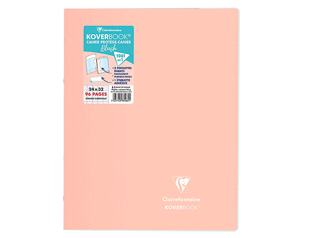 CAHIER PIQUE CLAIREFONTAINE KOVERBOOK BLUSH POLYPROPYLENE 24X32CM 96 PAGES SEYES COLORIS PASTEL ASSORTIS