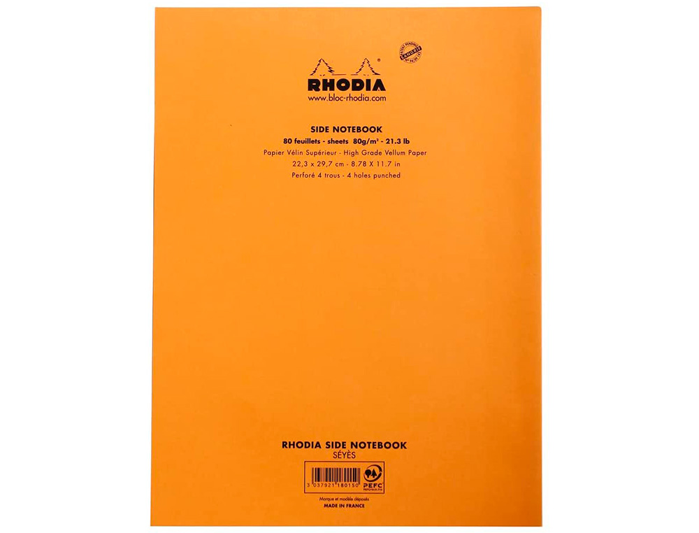 BLOC AGRAFE RHODIA A4+ 21X31,8CM 160 PAGES SEYES     MICROPERFOREES DETACHABLES 4  TROUS LOT 3 UNITES