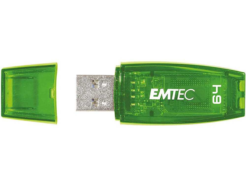 CLE USB EMTEC 2.0 SERIE RUNNERS C410 COLOR MIX 64GB   CAPUCHON COLORIS VERT         TRANSPARENT