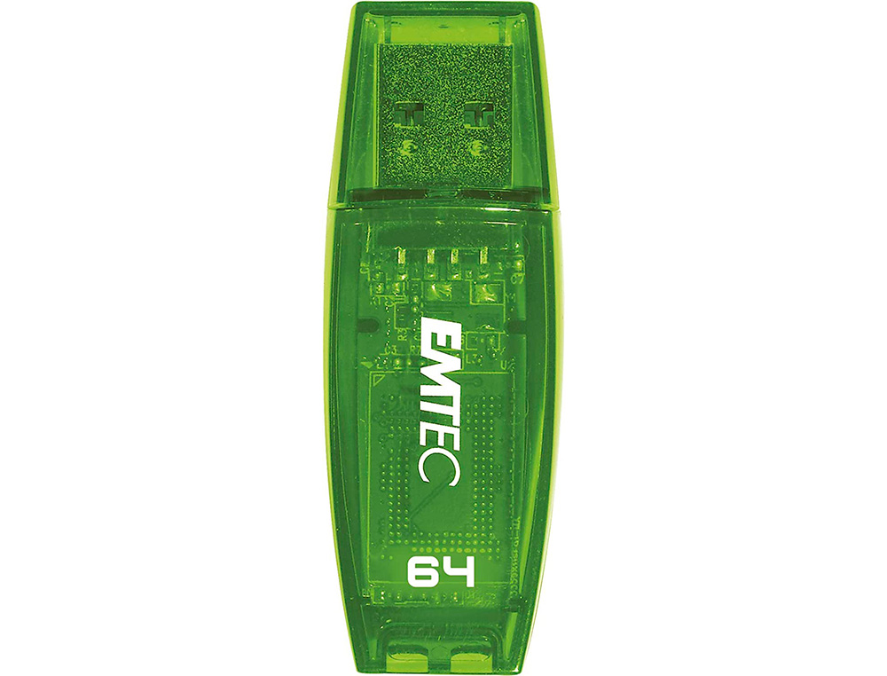 CLE USB EMTEC 2.0 SERIE RUNNERS C410 COLOR MIX 64GB   CAPUCHON COLORIS VERT         TRANSPARENT
