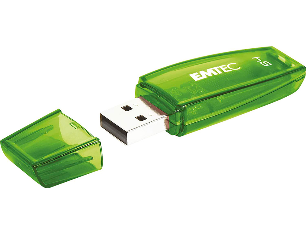 CLE USB EMTEC 2.0 SERIE RUNNERS C410 COLOR MIX 64GB   CAPUCHON COLORIS VERT         TRANSPARENT