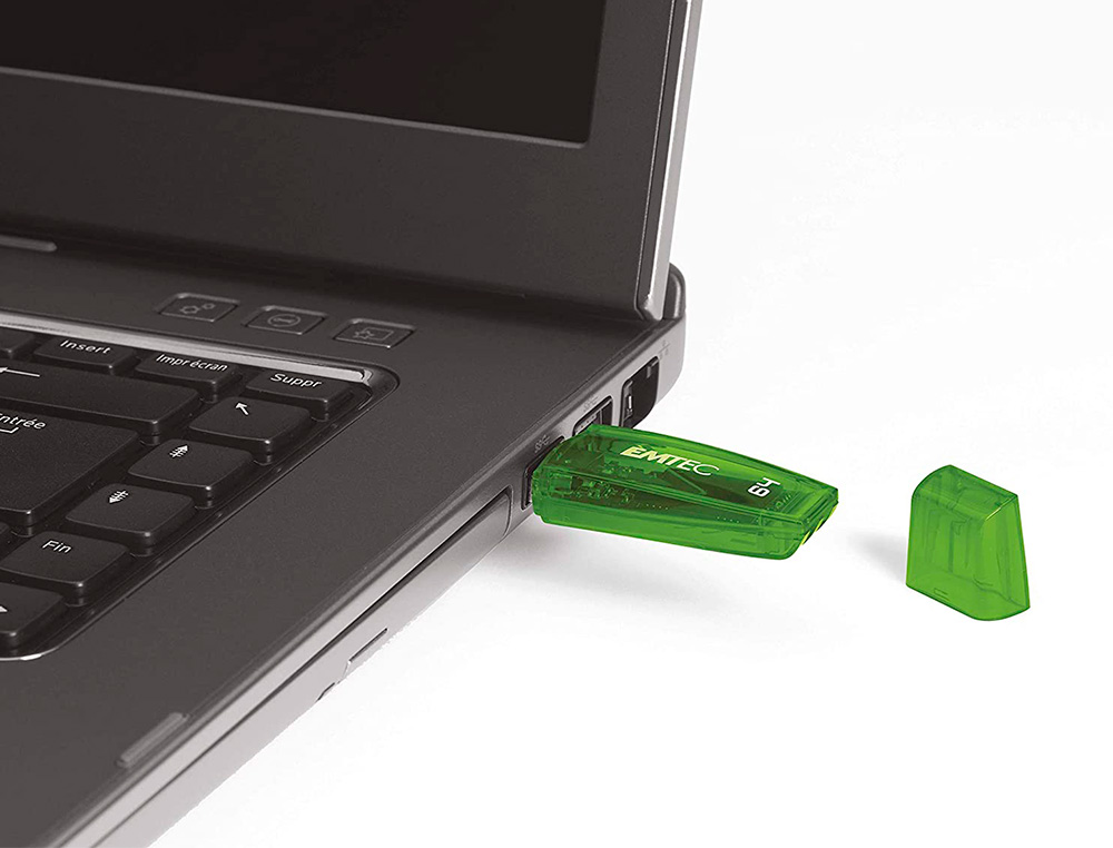 CLE USB EMTEC 2.0 SERIE RUNNERS C410 COLOR MIX 64GB   CAPUCHON COLORIS VERT         TRANSPARENT