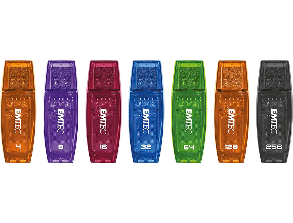 CLE USB EMTEC 2.0 SERIE RUNNERS C410 COLOR MIX 64GB   CAPUCHON COLORIS VERT         TRANSPARENT