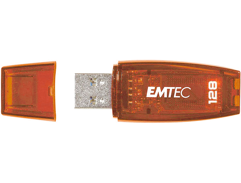 CLE USB EMTEC 2.0 SERIE RUNNERS C410 COLOR MIX 128GB  CAPUCHON COLORIS ORANGE       TRANSPARENT