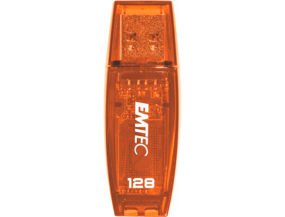CLE USB EMTEC 2.0 SERIE RUNNERS C410 COLOR MIX 128GB  CAPUCHON COLORIS ORANGE       TRANSPARENT