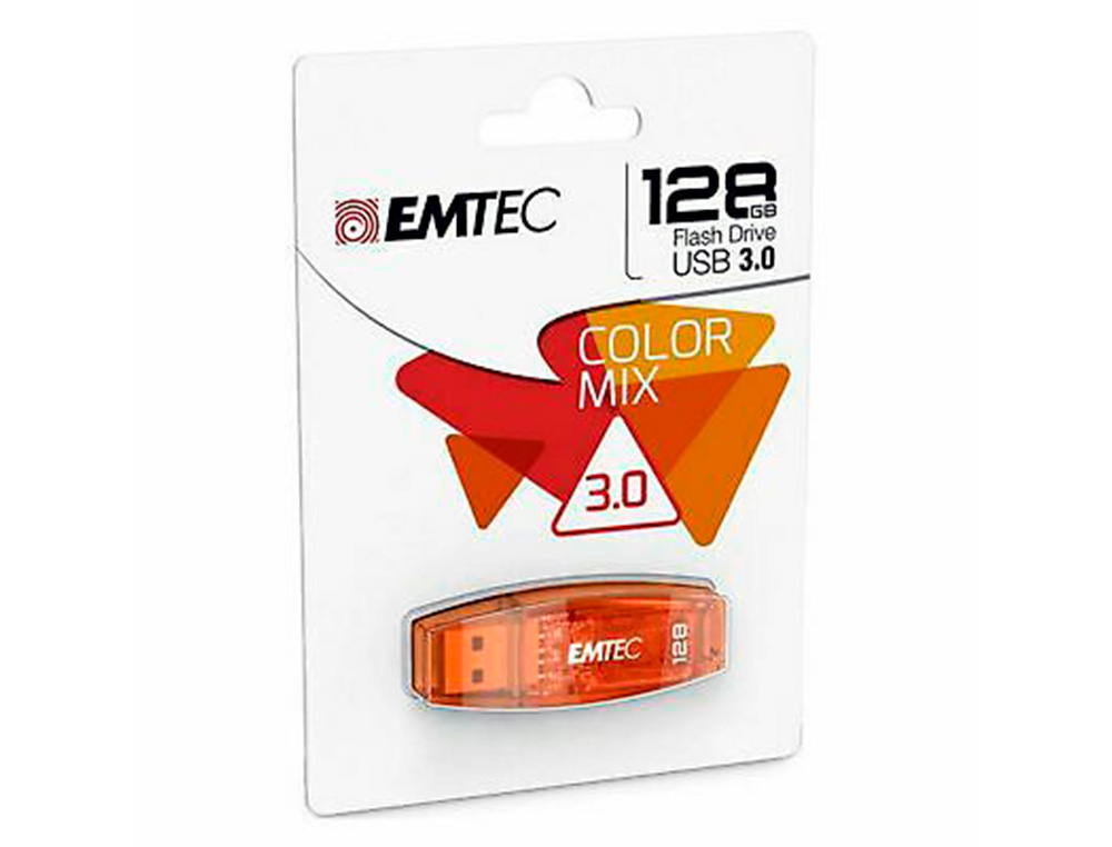 CLE USB EMTEC 2.0 SERIE RUNNERS C410 COLOR MIX 128GB  CAPUCHON COLORIS ORANGE       TRANSPARENT