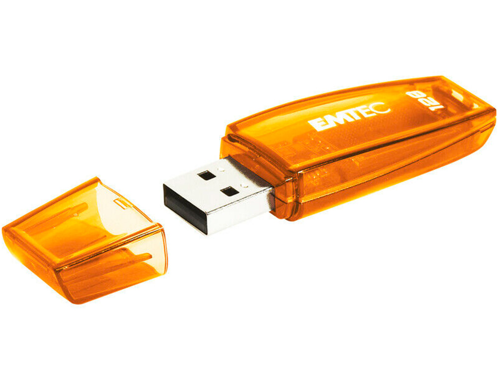 CLE USB EMTEC 2.0 SERIE RUNNERS C410 COLOR MIX 128GB  CAPUCHON COLORIS ORANGE       TRANSPARENT