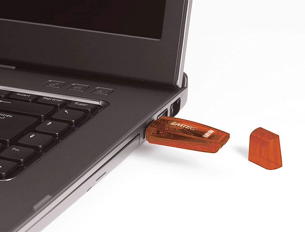CLE USB EMTEC 2.0 SERIE RUNNERS C410 COLOR MIX 128GB  CAPUCHON COLORIS ORANGE       TRANSPARENT